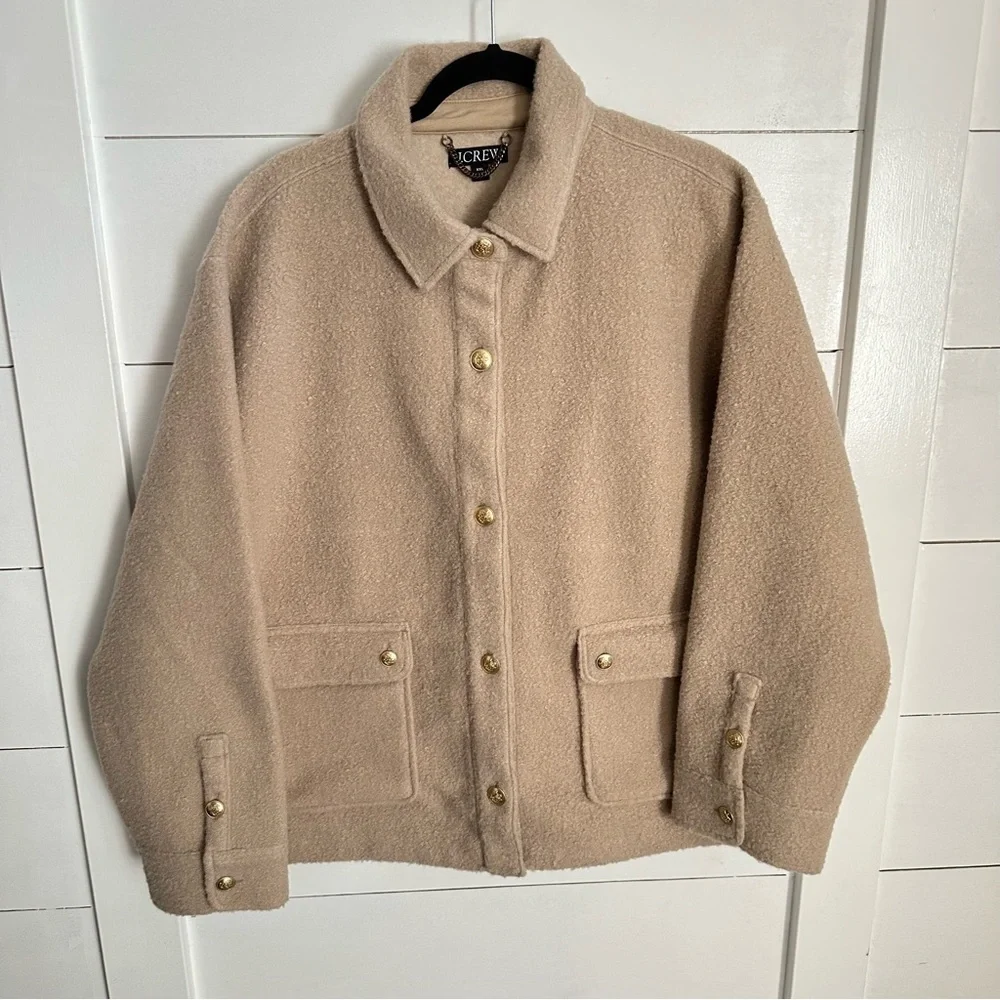 J CREW XXL Boucle woman tan polyester shirt jacket gorpcore wardrobe staple